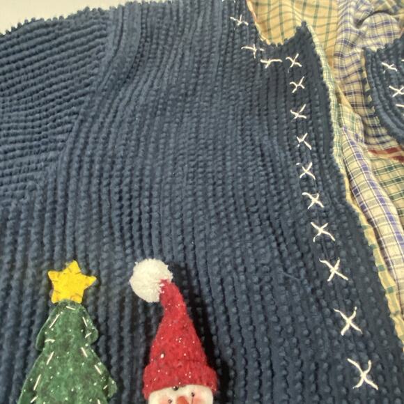 Chenille Jacket Cottagecore Granny Sweater Cardigan Snowman Country christmas - Picture 7 of 16